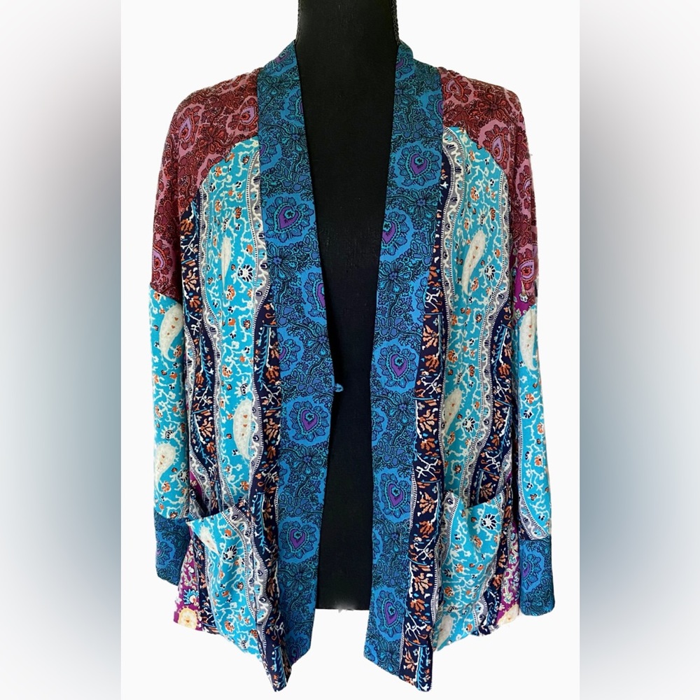 Zara Trf Multicolor Abstract Print Open Kimono - image 1